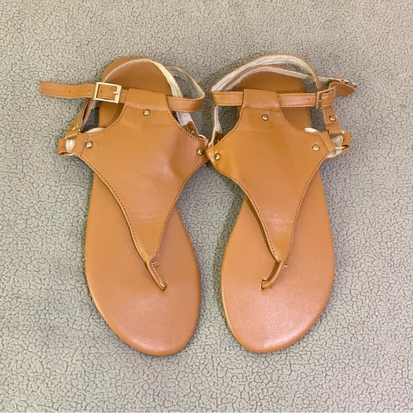 Faux leather gladiator sandals size 8 cognac brown and gold EUC OBO - Picture 4 of 7